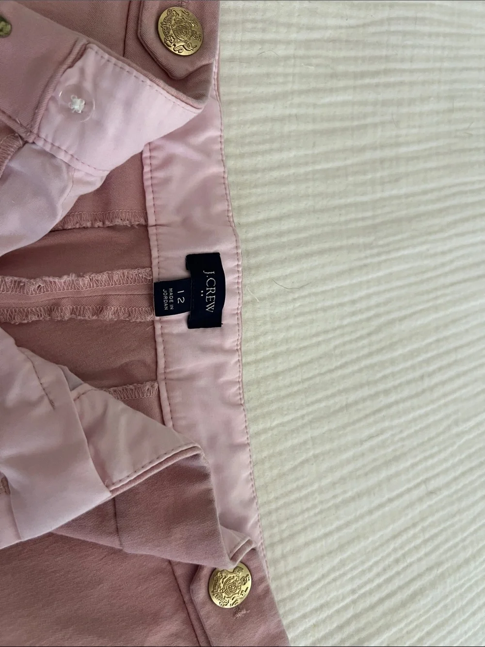 J. Crew Blush Pink Pants with Decorative Gold Buttons